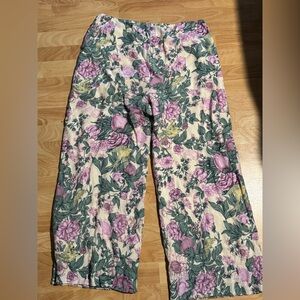 Abercrombie & Fitch Floral Flowy Wide Leg Pants - cream Pink and Green size LG